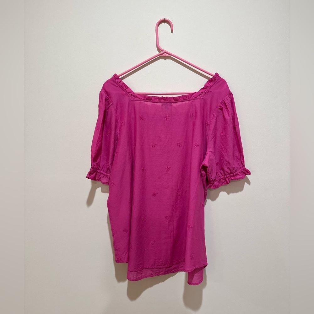 NWT Talbots Bright Pink Floral Embroidered Square Neck Top, Women's XL - Picture 4 of 12